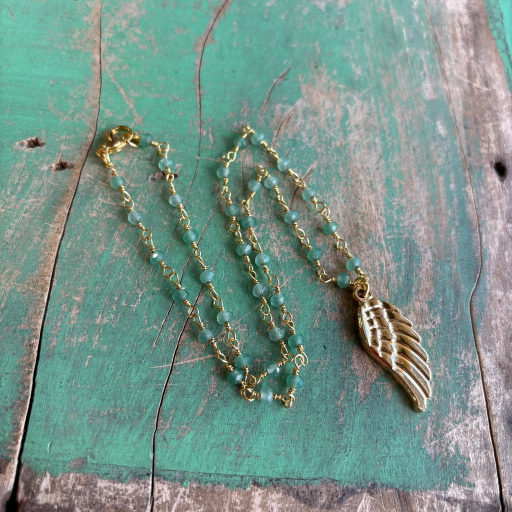 Green Jade Angel Wing Necklace or Earrings