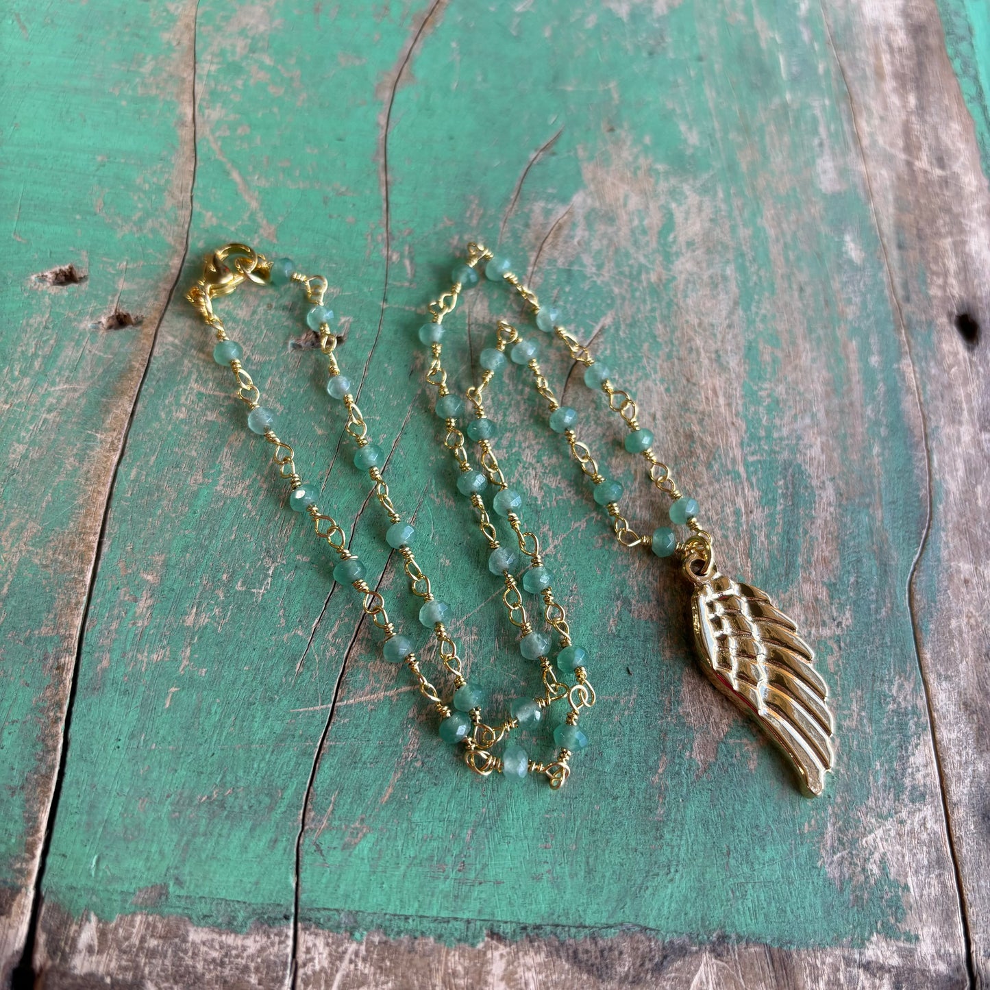Green Jade Angel Wing Necklace or Earrings