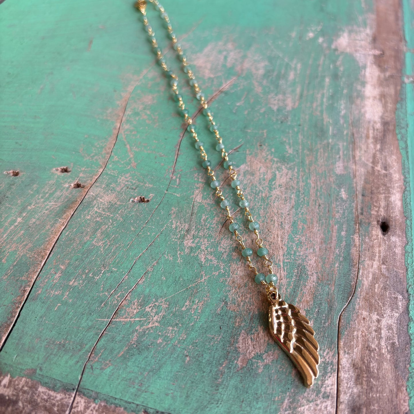 Green Jade Angel Wing Necklace or Earrings