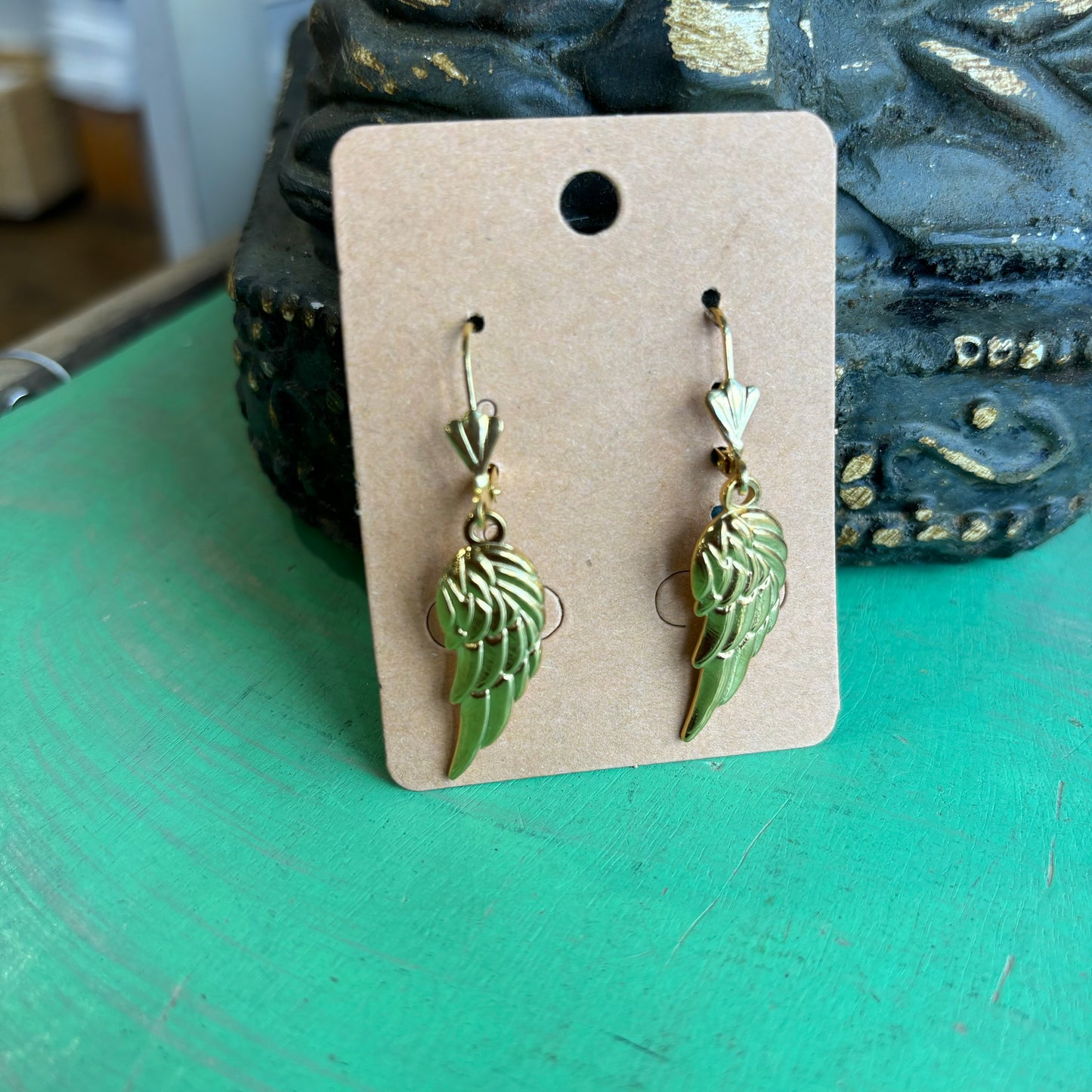 Green Jade Angel Wing Necklace or Earrings
