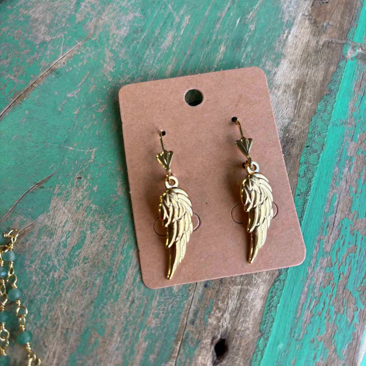 Green Jade Angel Wing Necklace or Earrings
