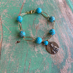 Turquoise Gold Bronze Scapular Bracelet