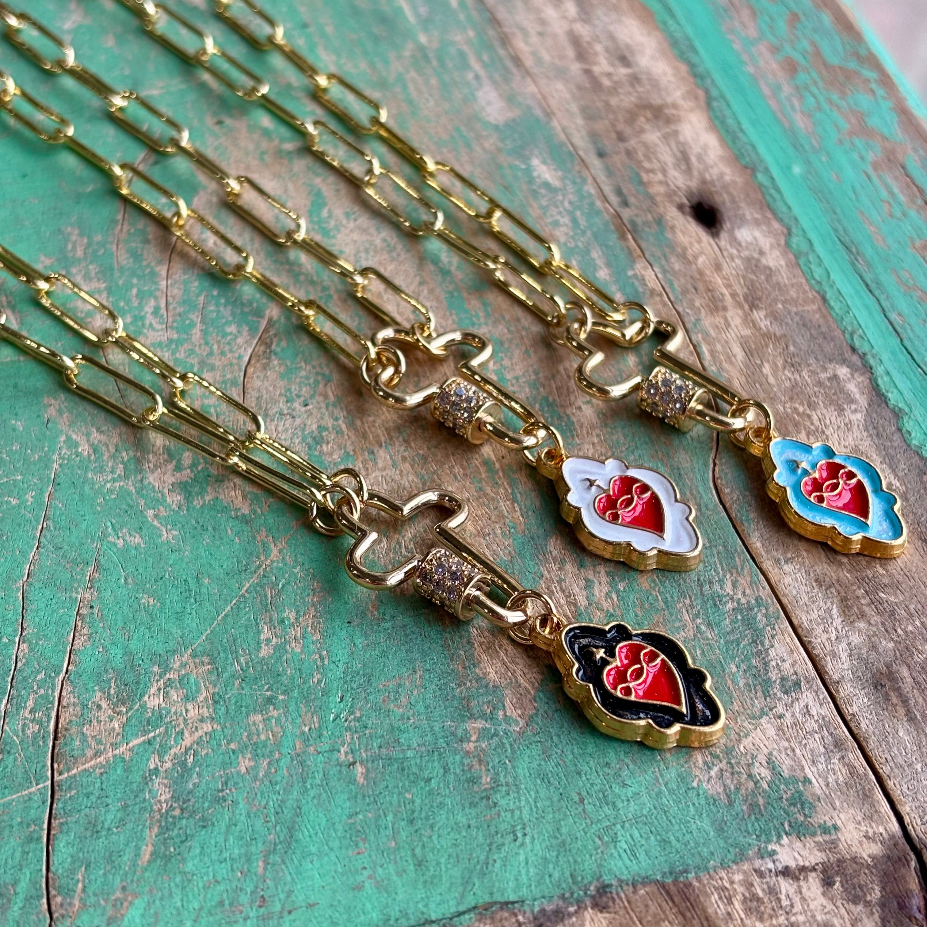 Sacred Heart Cross Locket Paperclip Necklace
