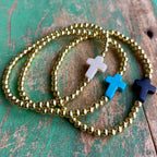 Howlite Cross with Gold Beaded Bracelet