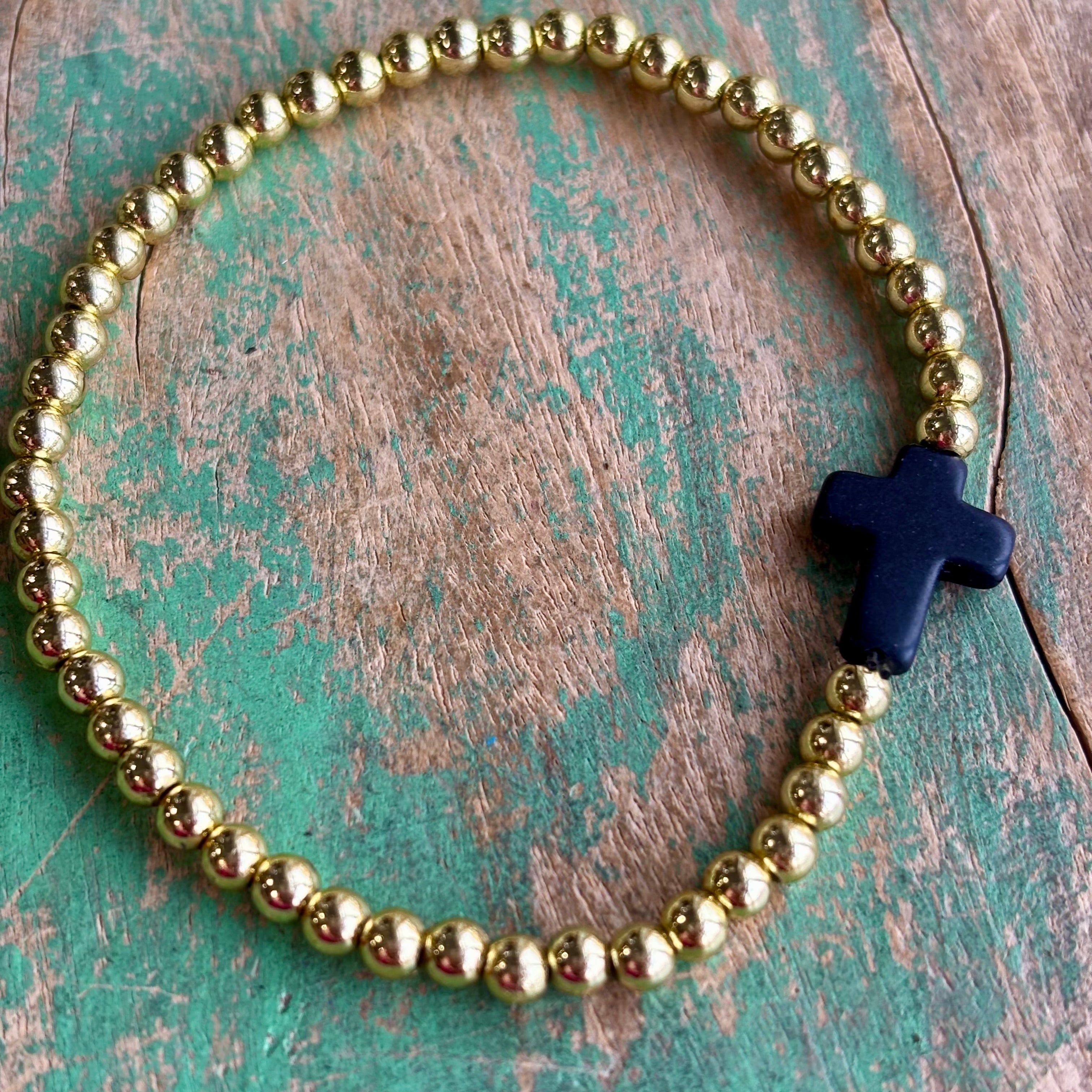 Howlite Cross with Gold Beaded Bracelet
