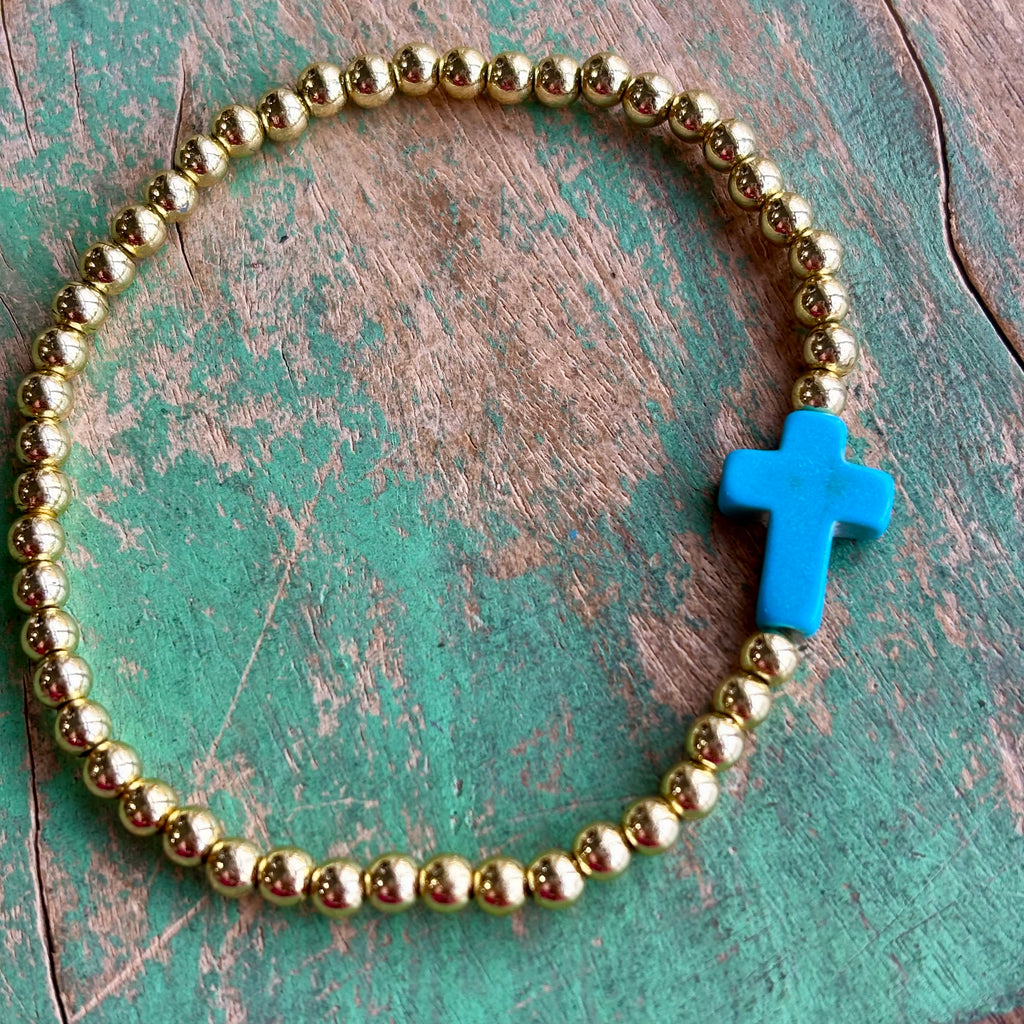 Howlite Cross with Gold Beaded Bracelet