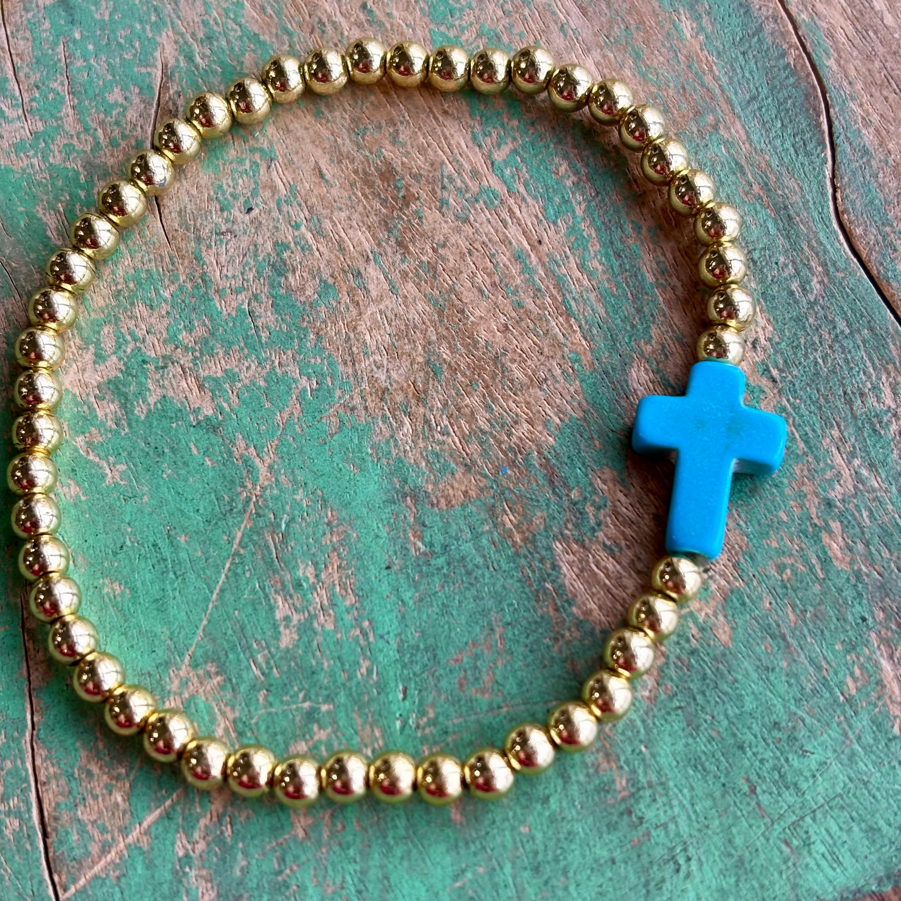 Howlite Cross with Gold Beaded Bracelet