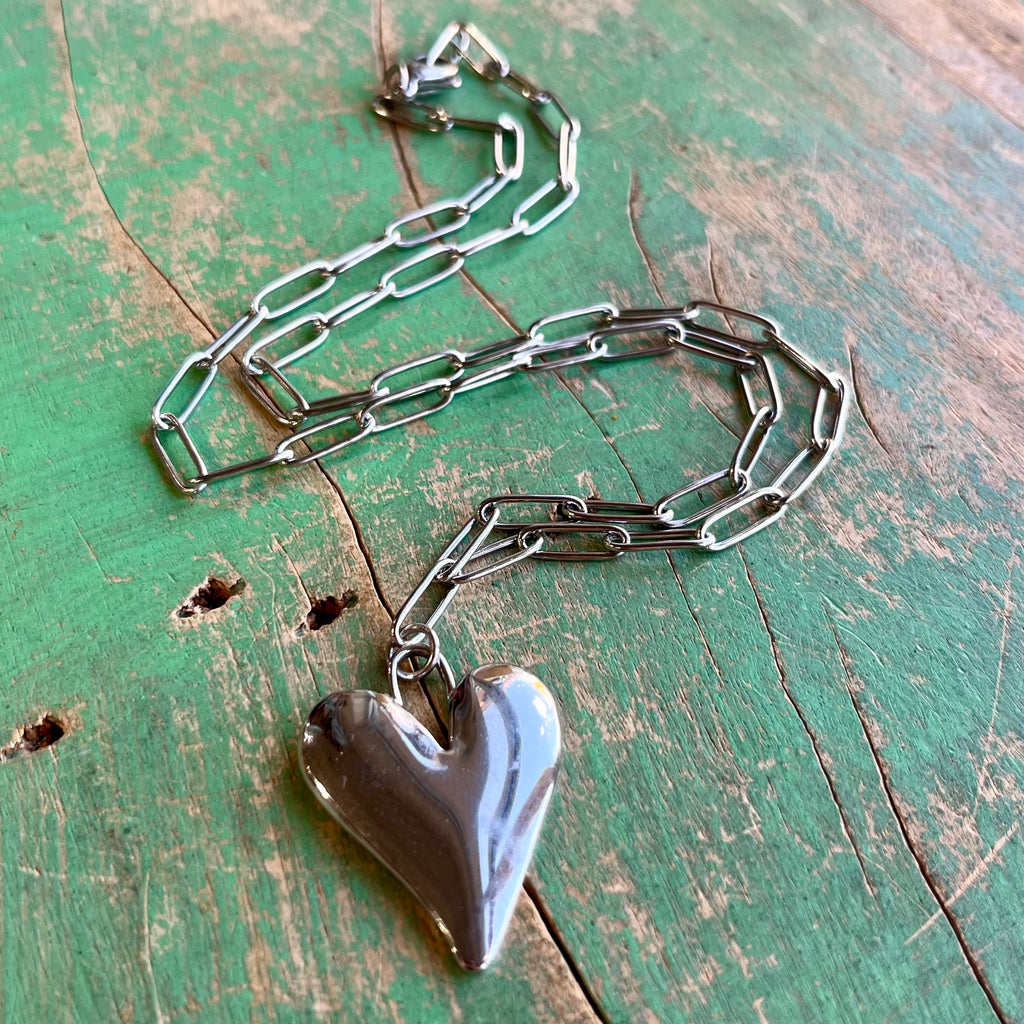 Stainless Steel Silver Puffy Heart
