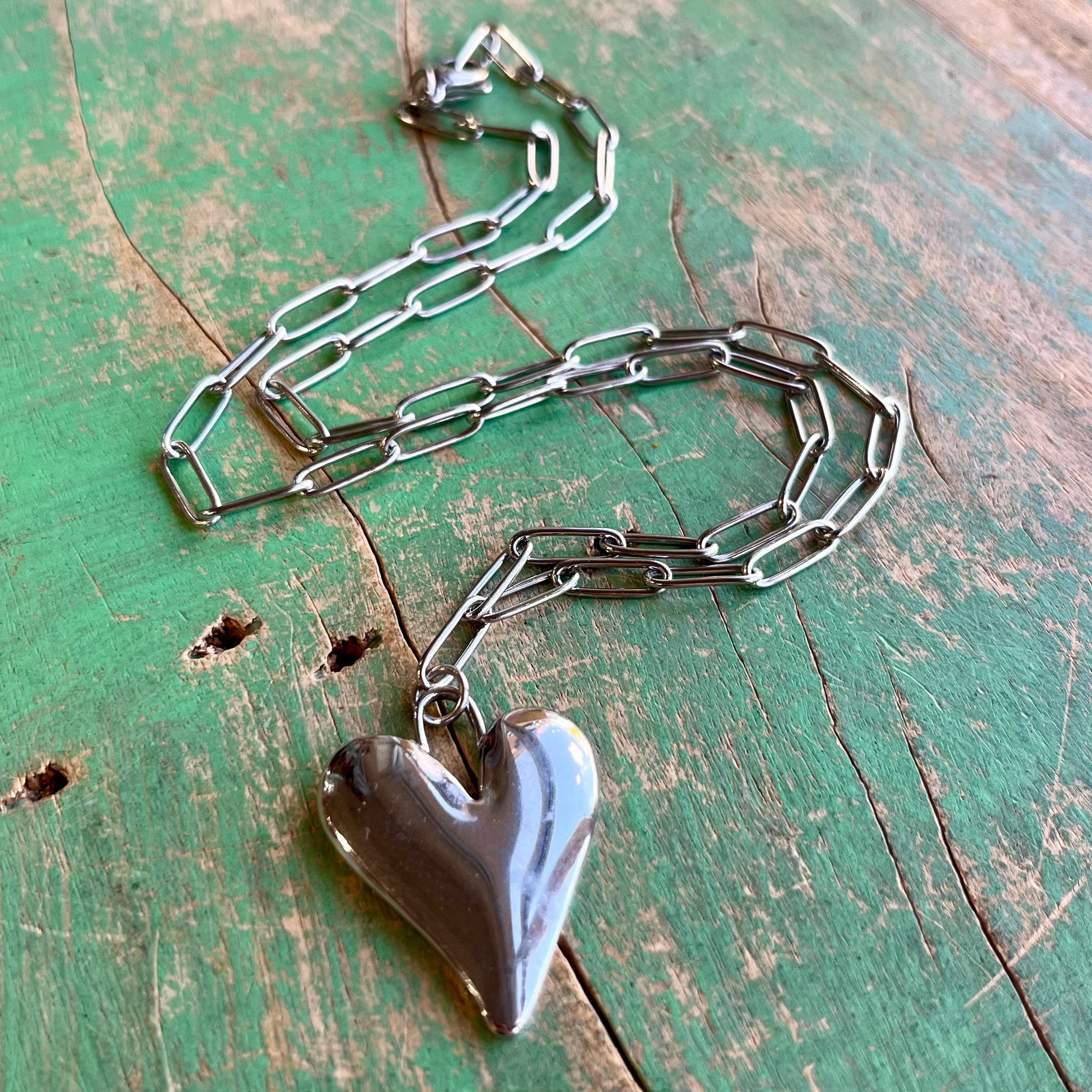 Stainless Steel Silver Puffy Heart