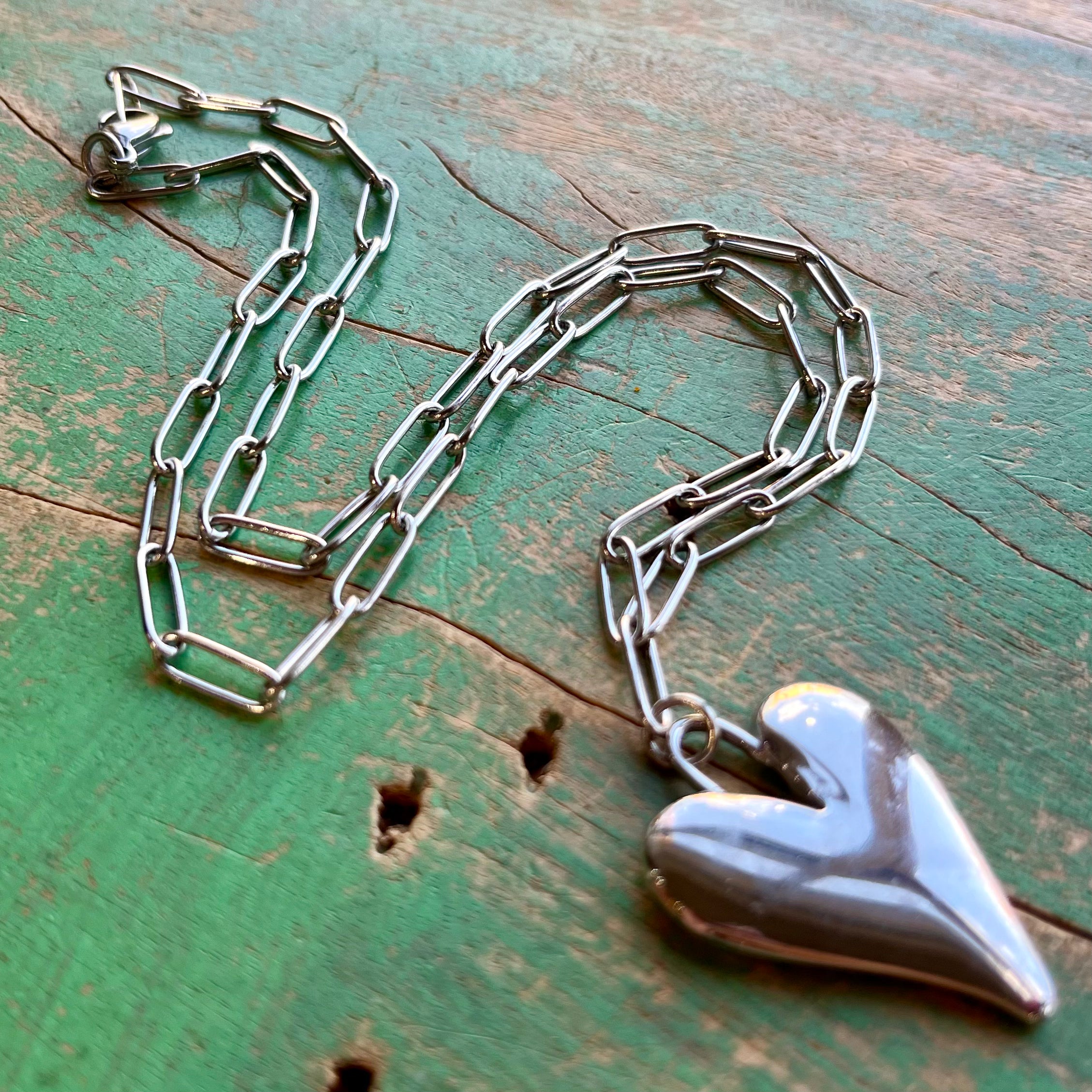 Stainless Steel Silver Puffy Heart