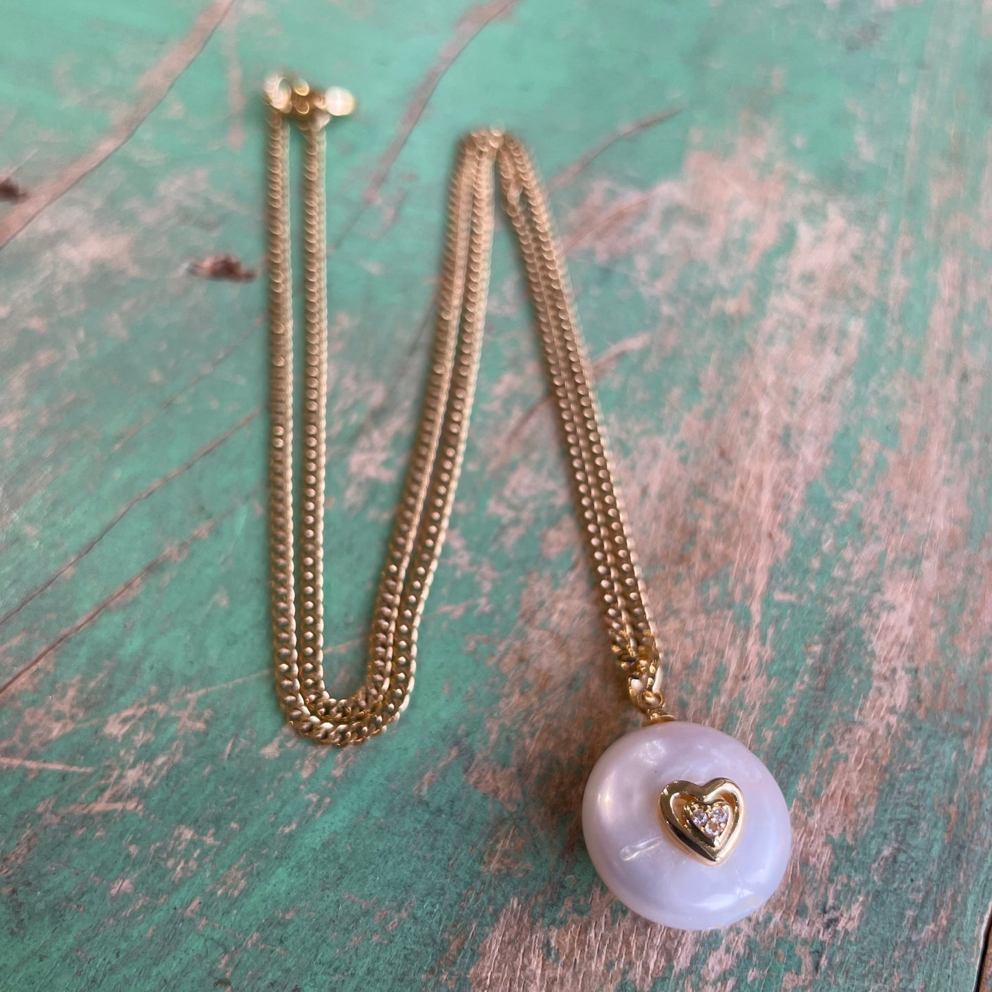 Golden Heart Pearl Drop Necklace