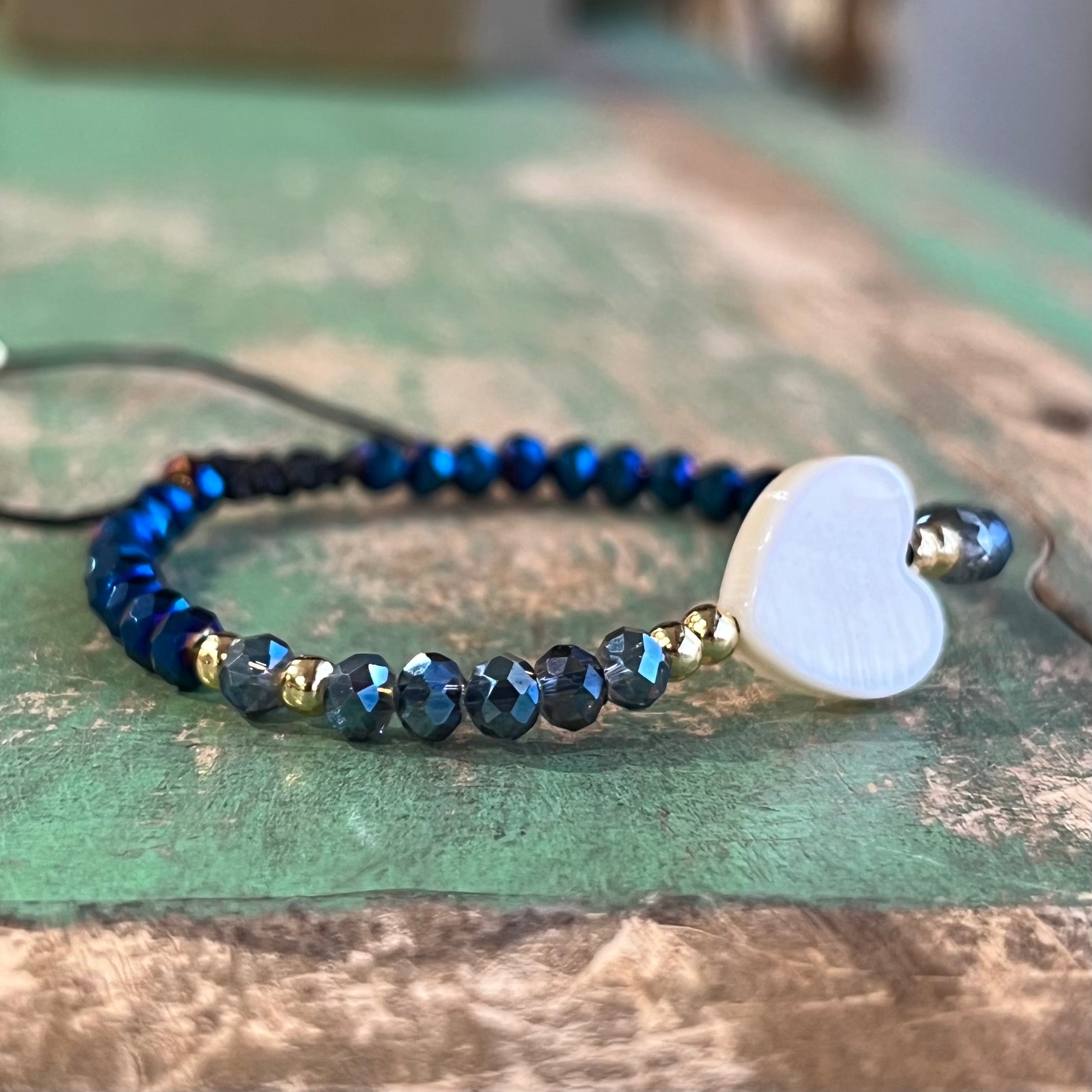 Blue Shell Heart Adjustable Bracelet