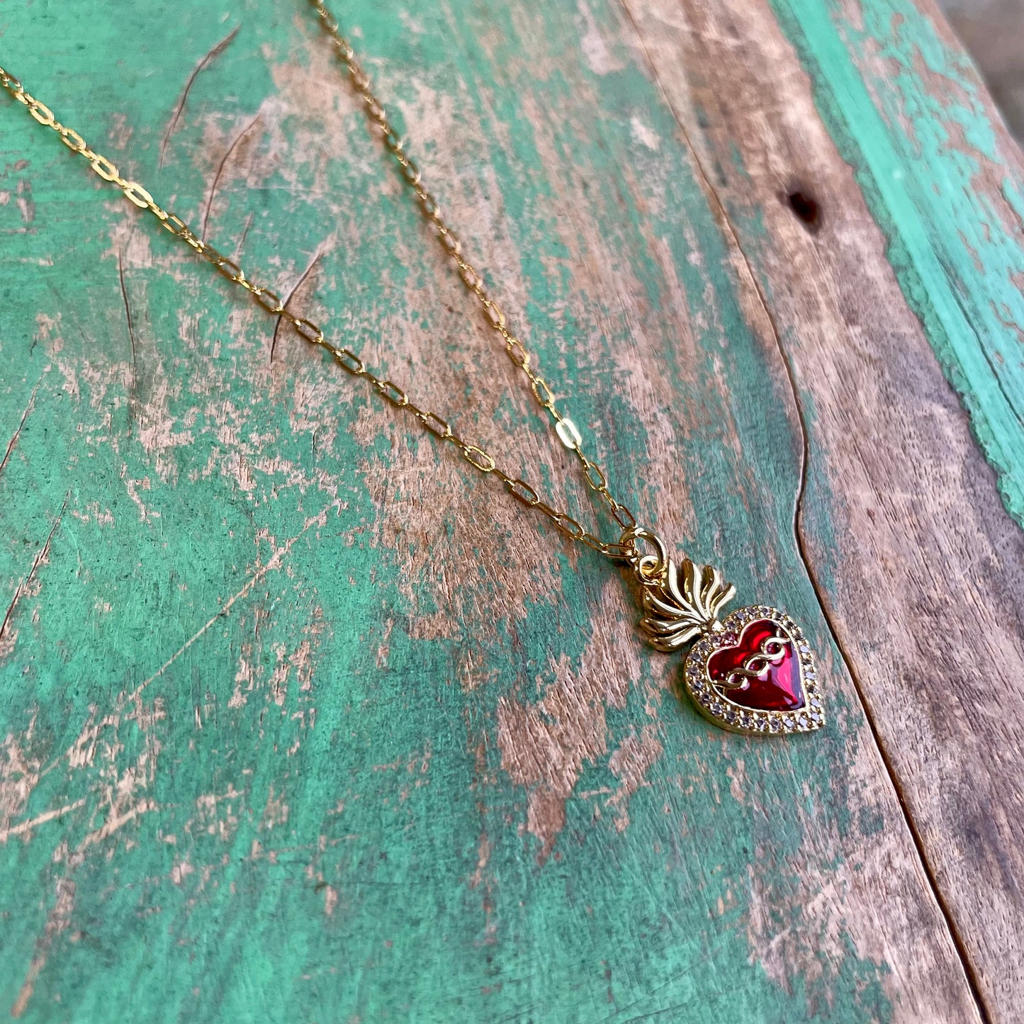 Red Sacred Heart Mini Paperclip Necklace