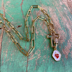 Sacred Heart Cross Locket Paperclip Necklace