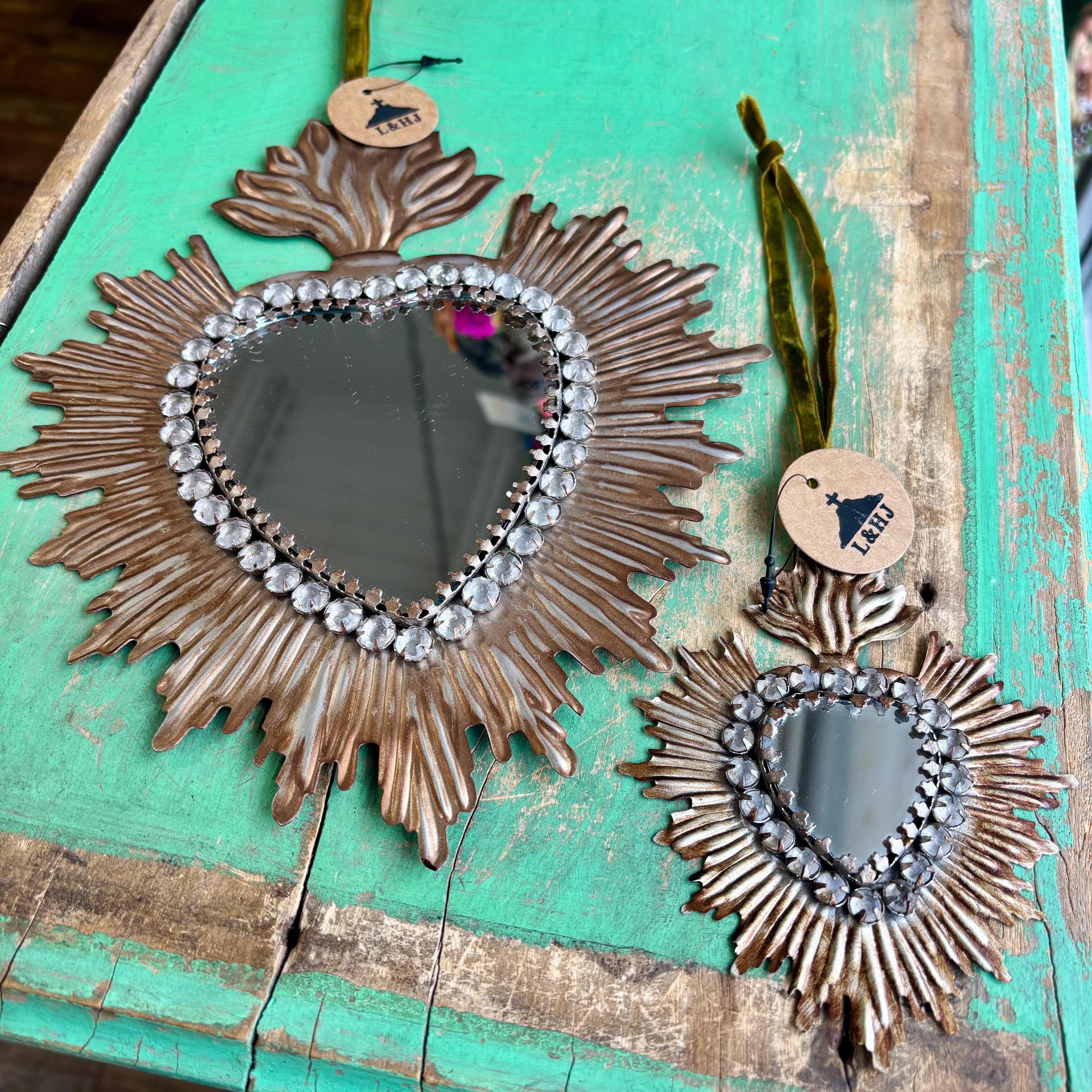 Jeweled Rays Bronze Sacred Heart Mirror