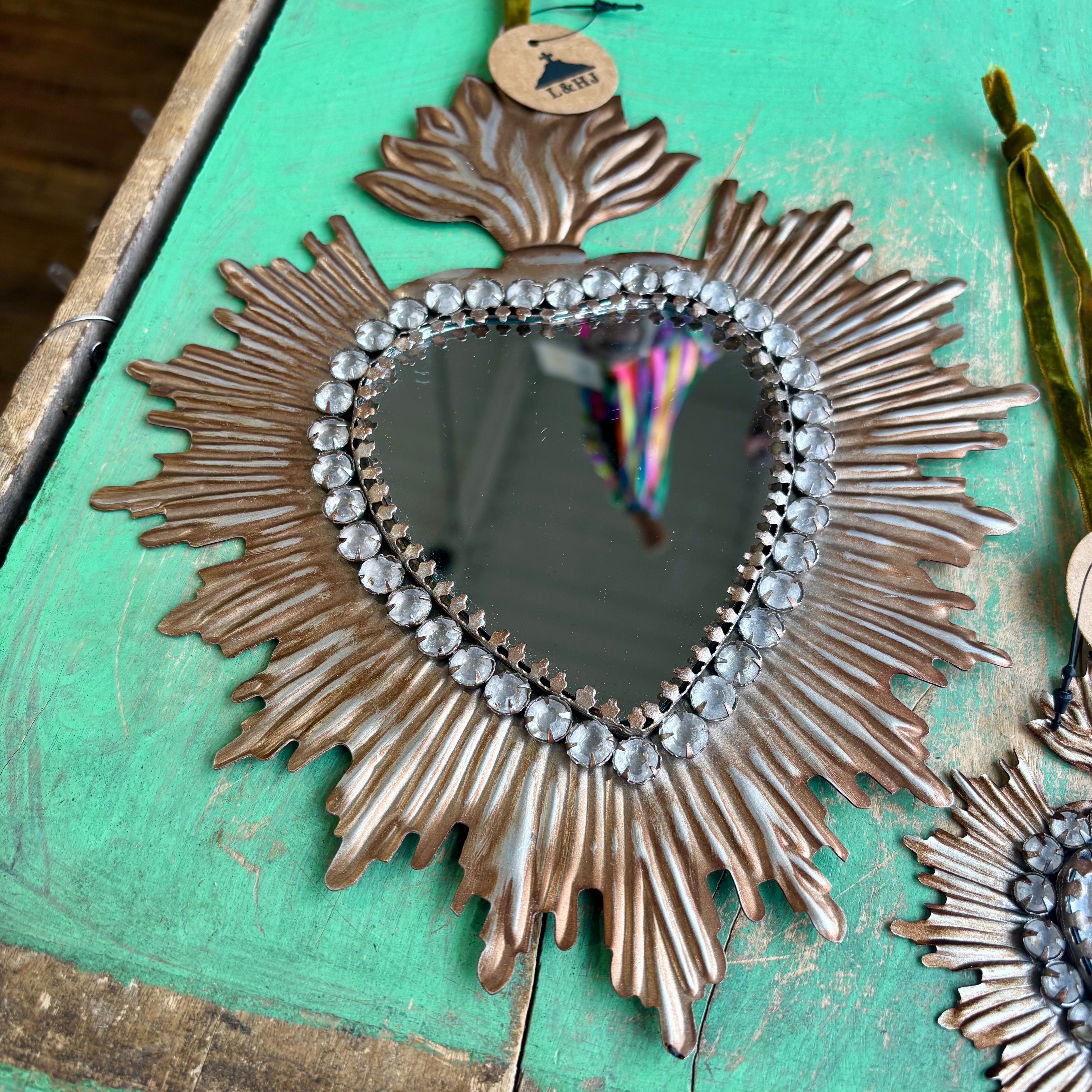 Jeweled Rays Bronze Sacred Heart Mirror
