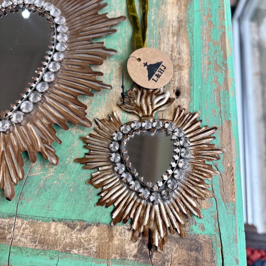 Jeweled Rays Bronze Sacred Heart Mirror