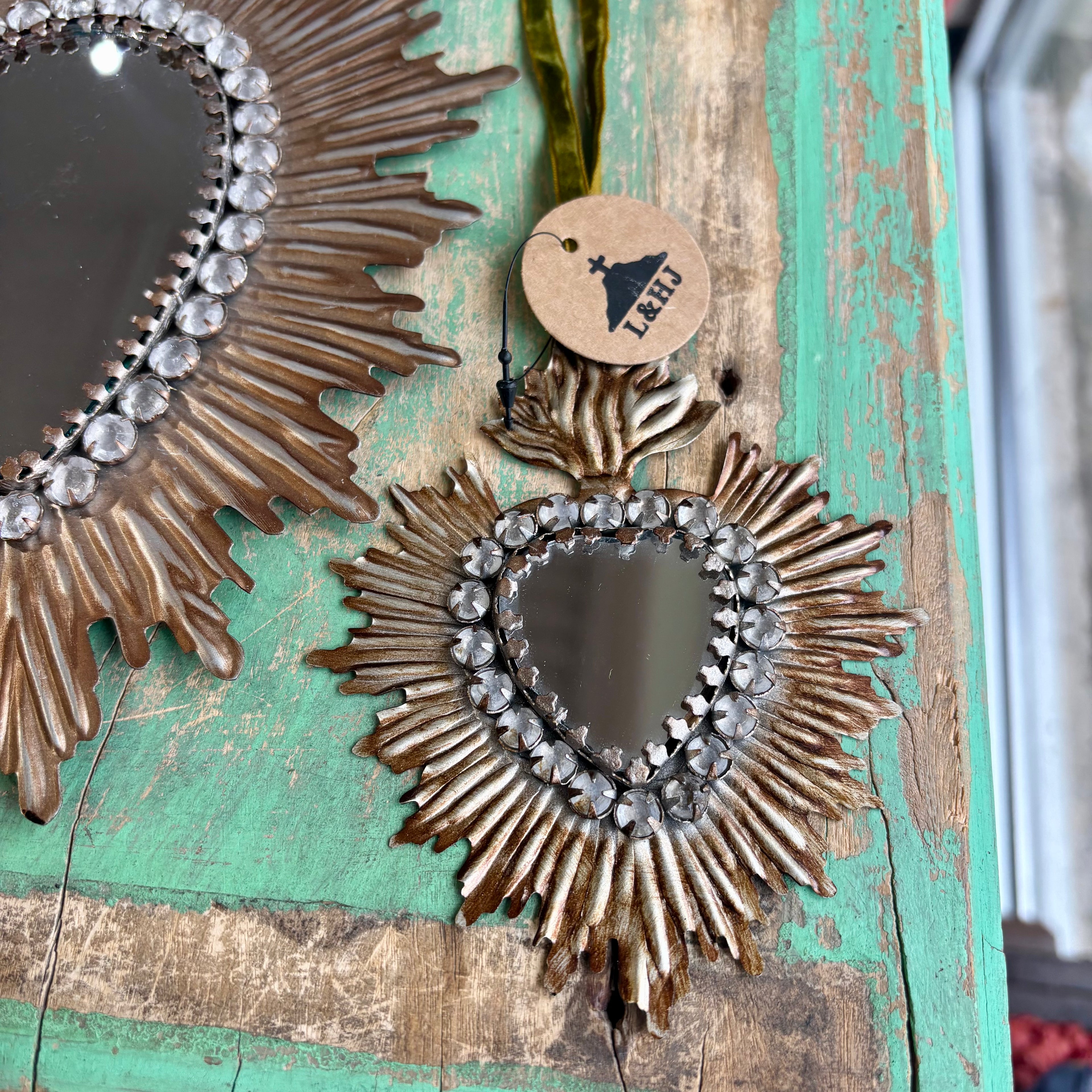 Jeweled Rays Bronze Sacred Heart Mirror