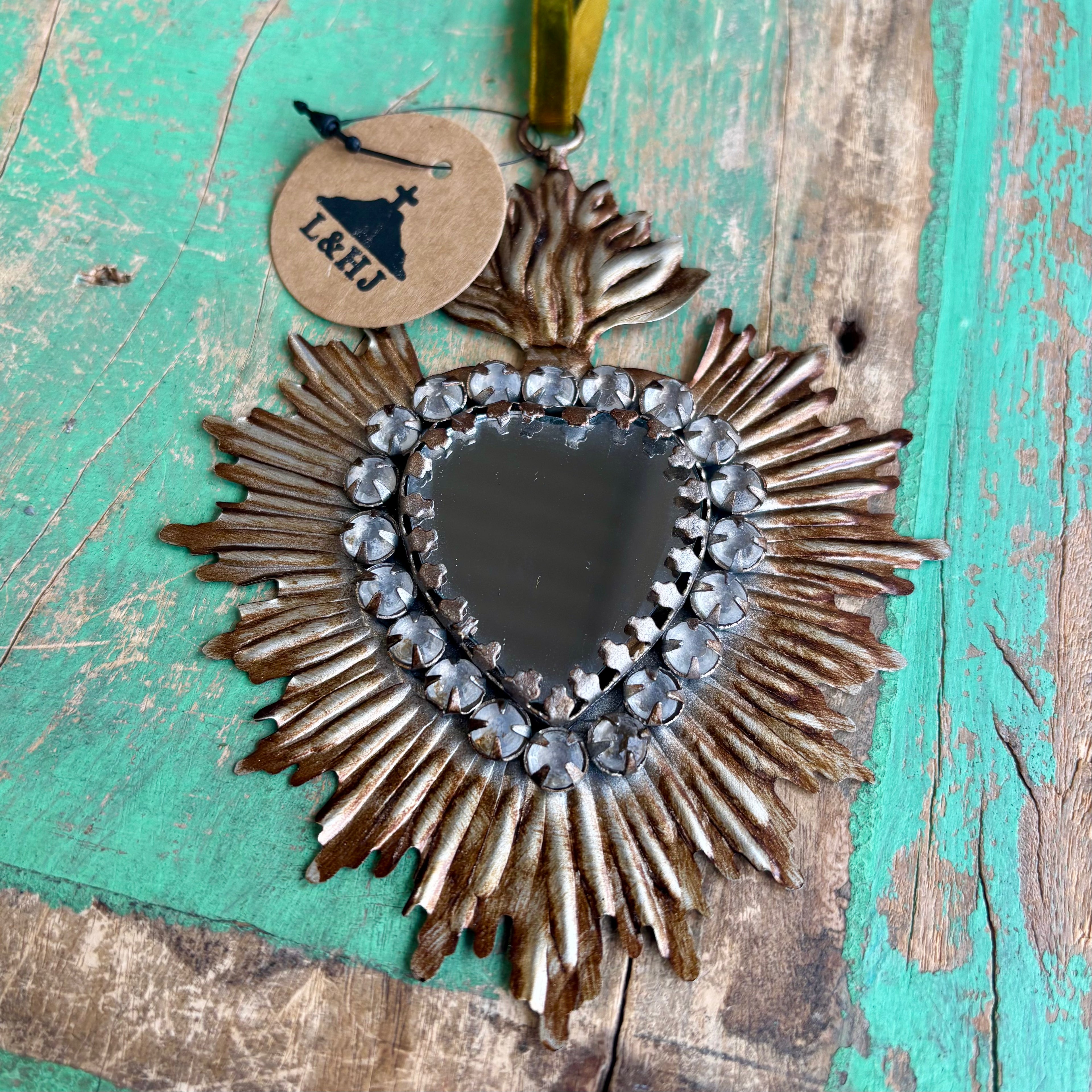 Jeweled Rays Bronze Sacred Heart Mirror
