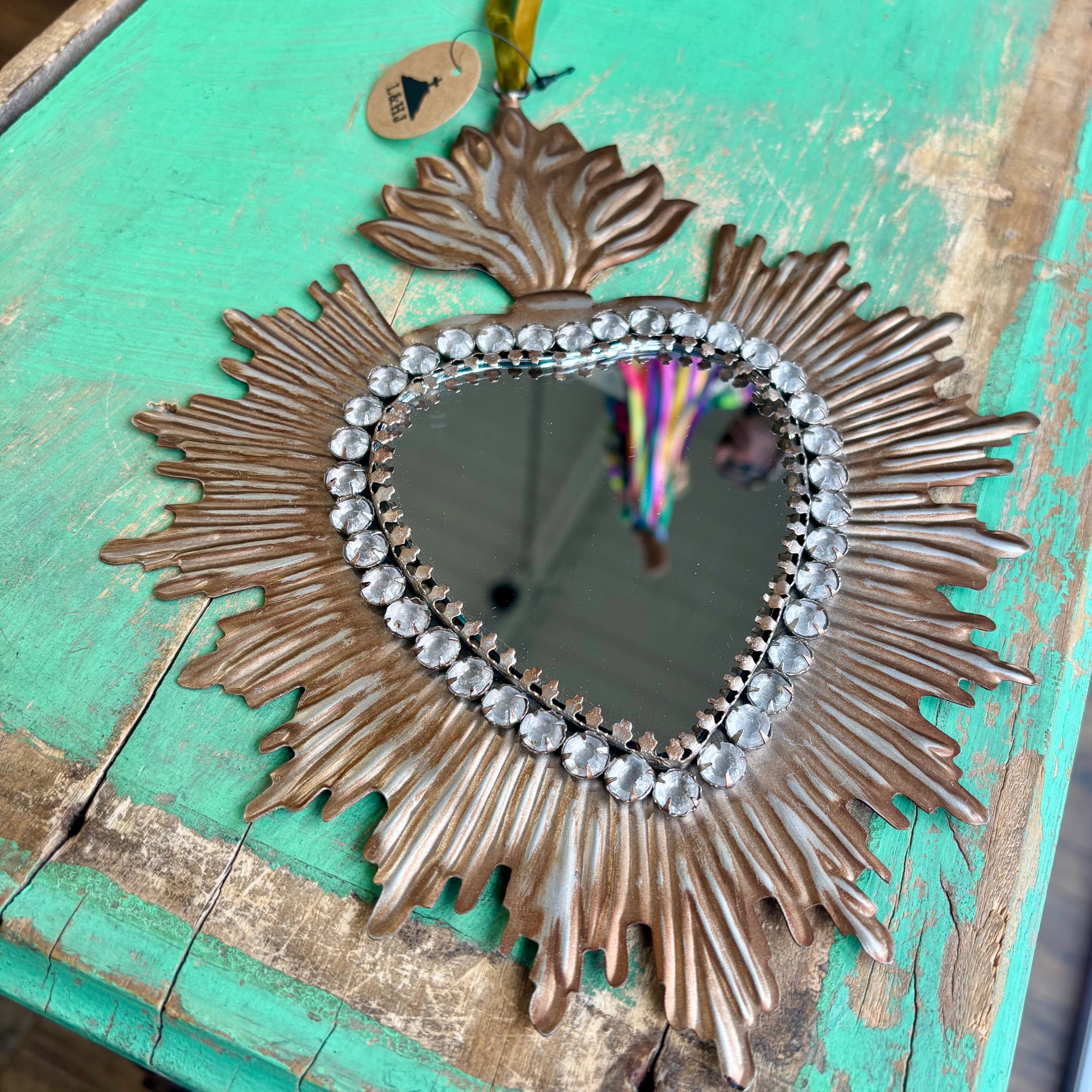 Jeweled Rays Bronze Sacred Heart Mirror