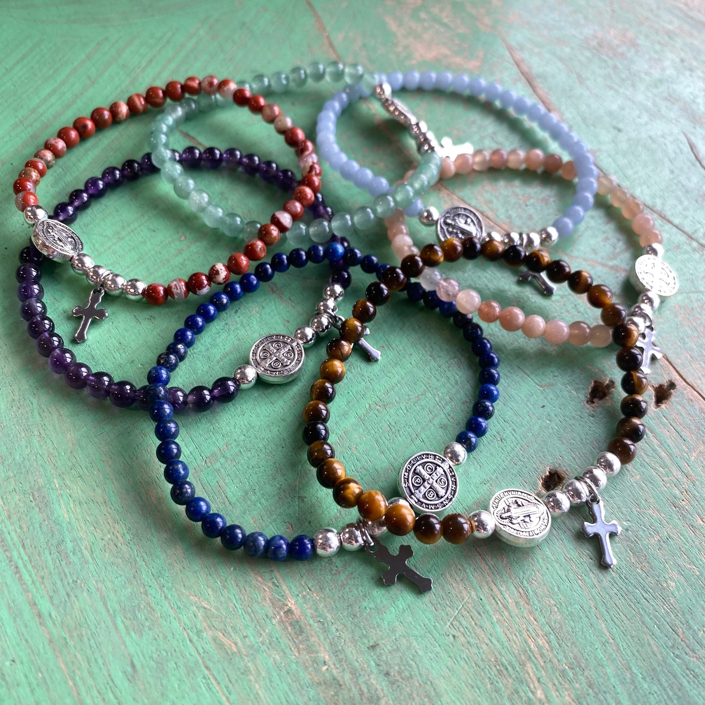 Natural Stone St Benedict Mini Bead Bracelets