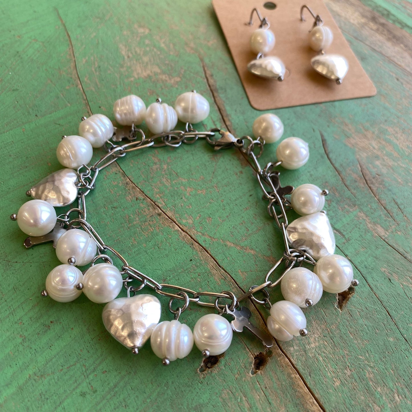 Freshwater Pearl Charm Bracelet and Earrings