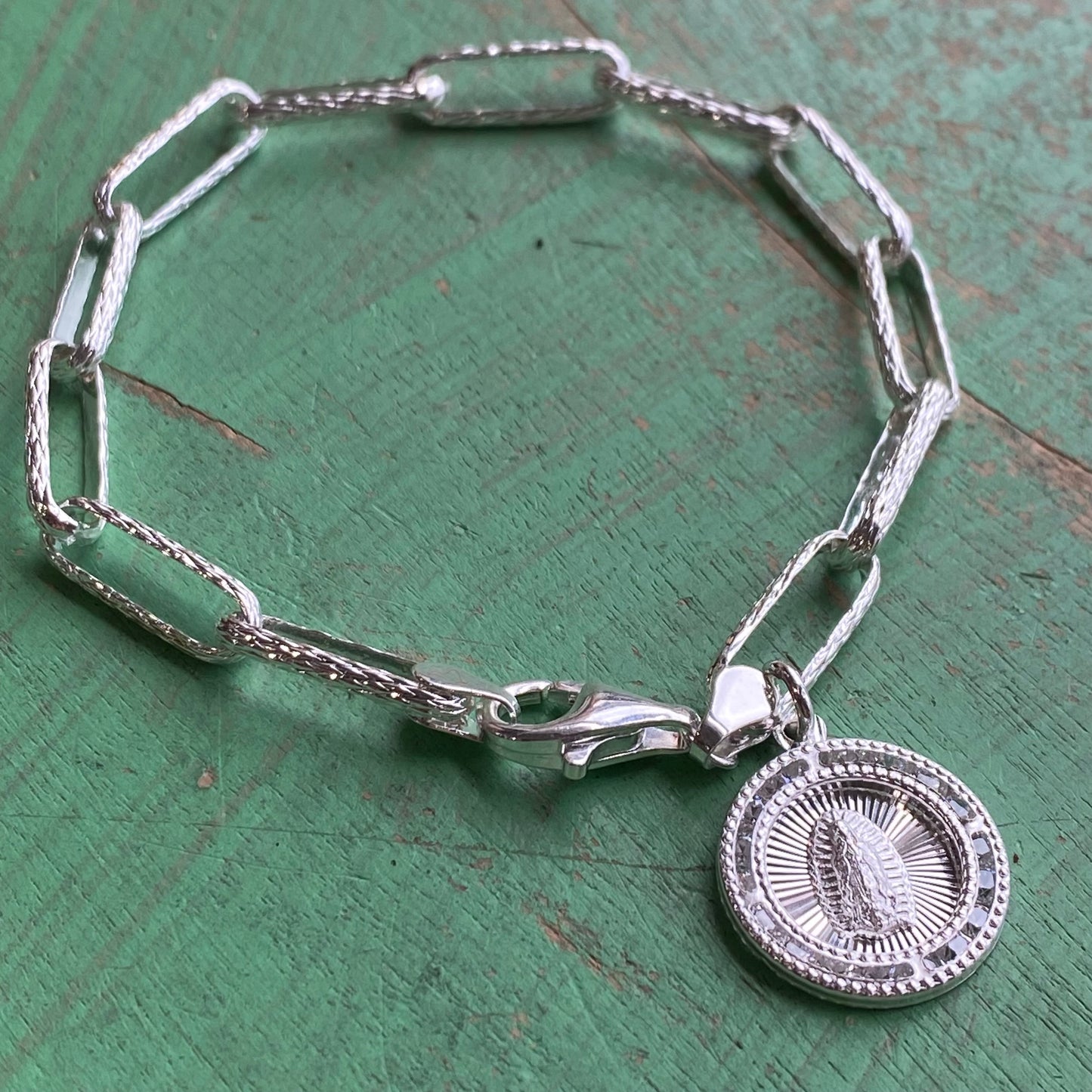 Sterling Silver Our Lady of Guadalupe Chain Link Bracelet