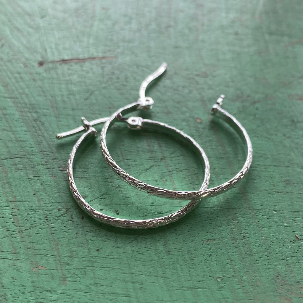 Sterling Silver Wheat Textured Hoop Earrings