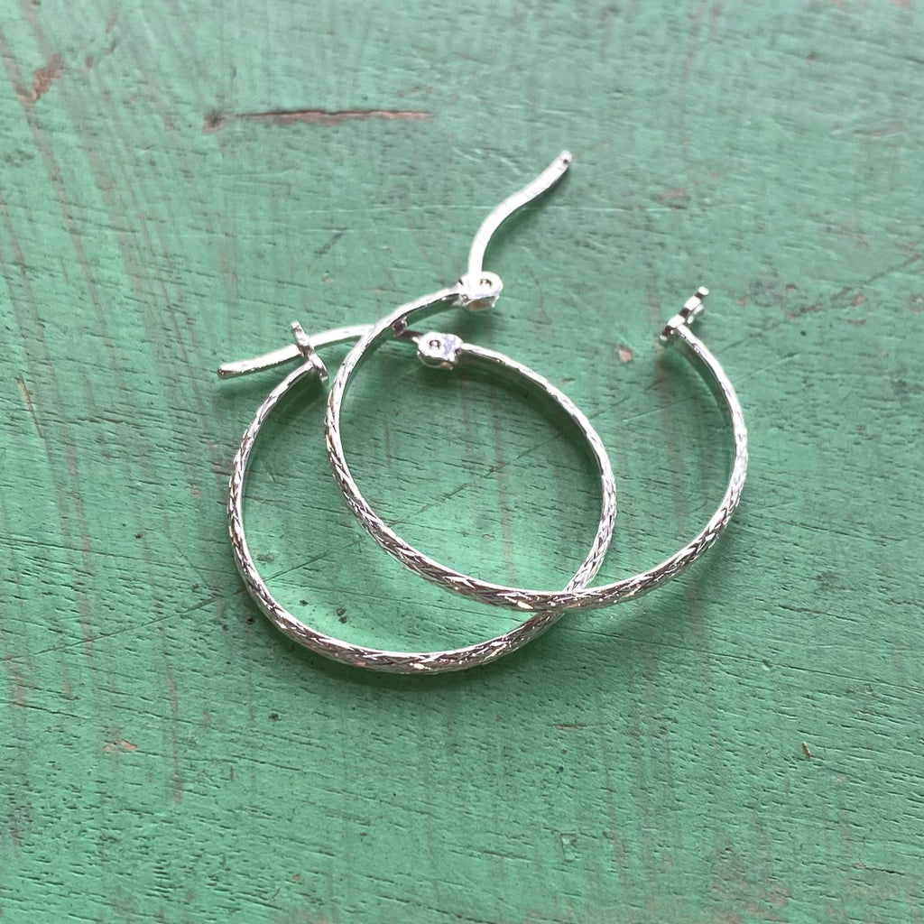 Sterling Silver Wheat Textured Hoop Earrings