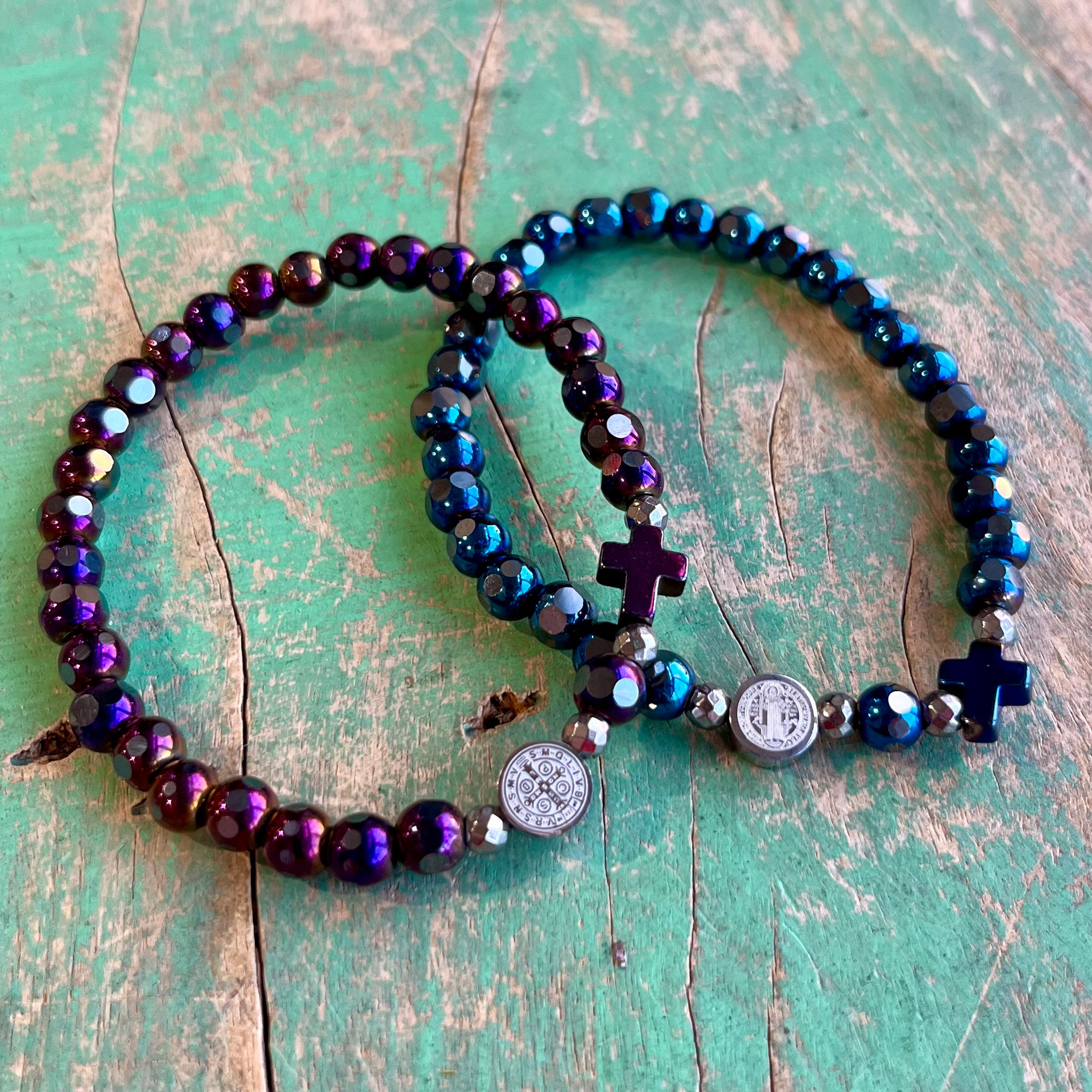 Hematite St Benedict and Cross Bracelet