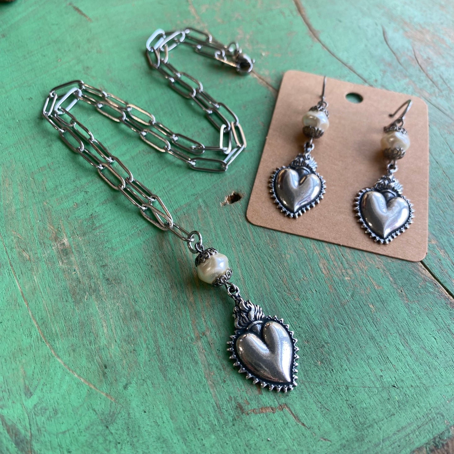 Paperclip Elegant Sacred Heart Necklace Or Earrings