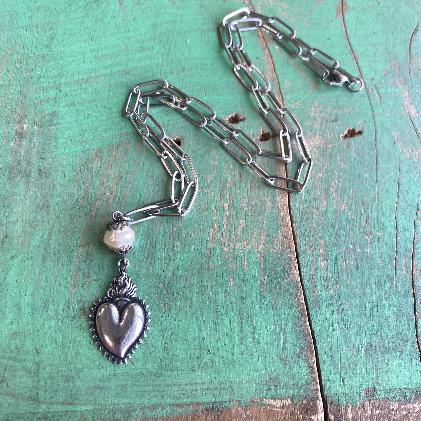Paperclip Elegant Sacred Heart Necklace Or Earrings