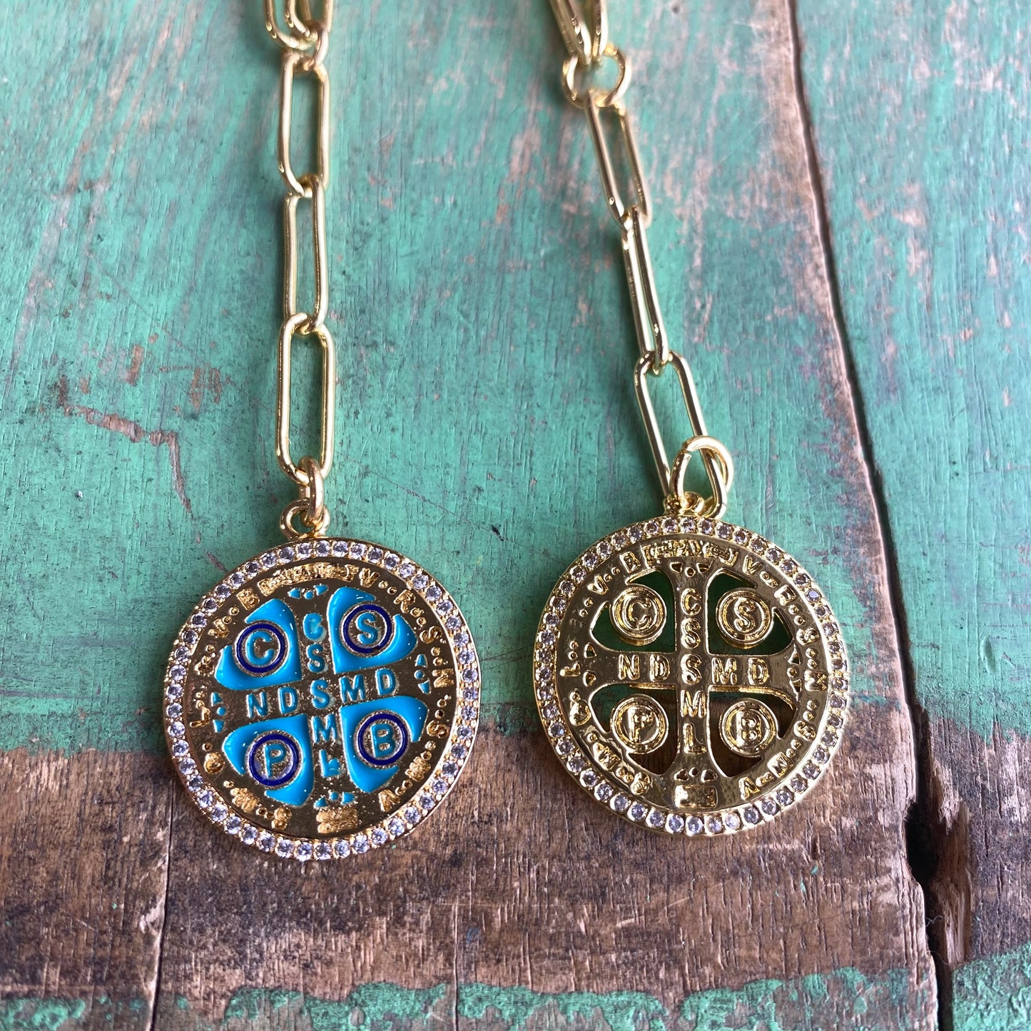 Paperclip Turquoise St Benedict Drop Necklace