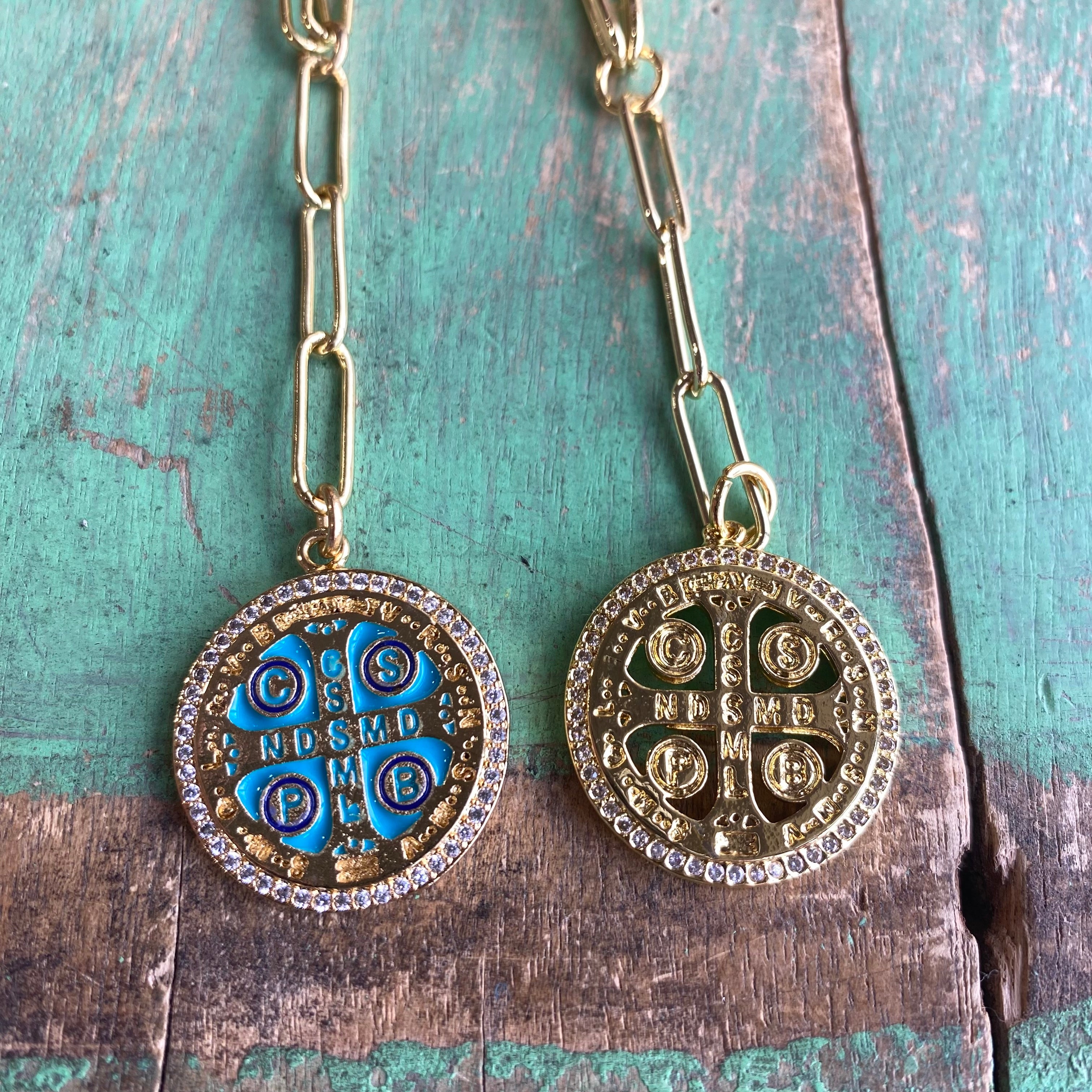 Paperclip Turquoise St Benedict Drop Necklace