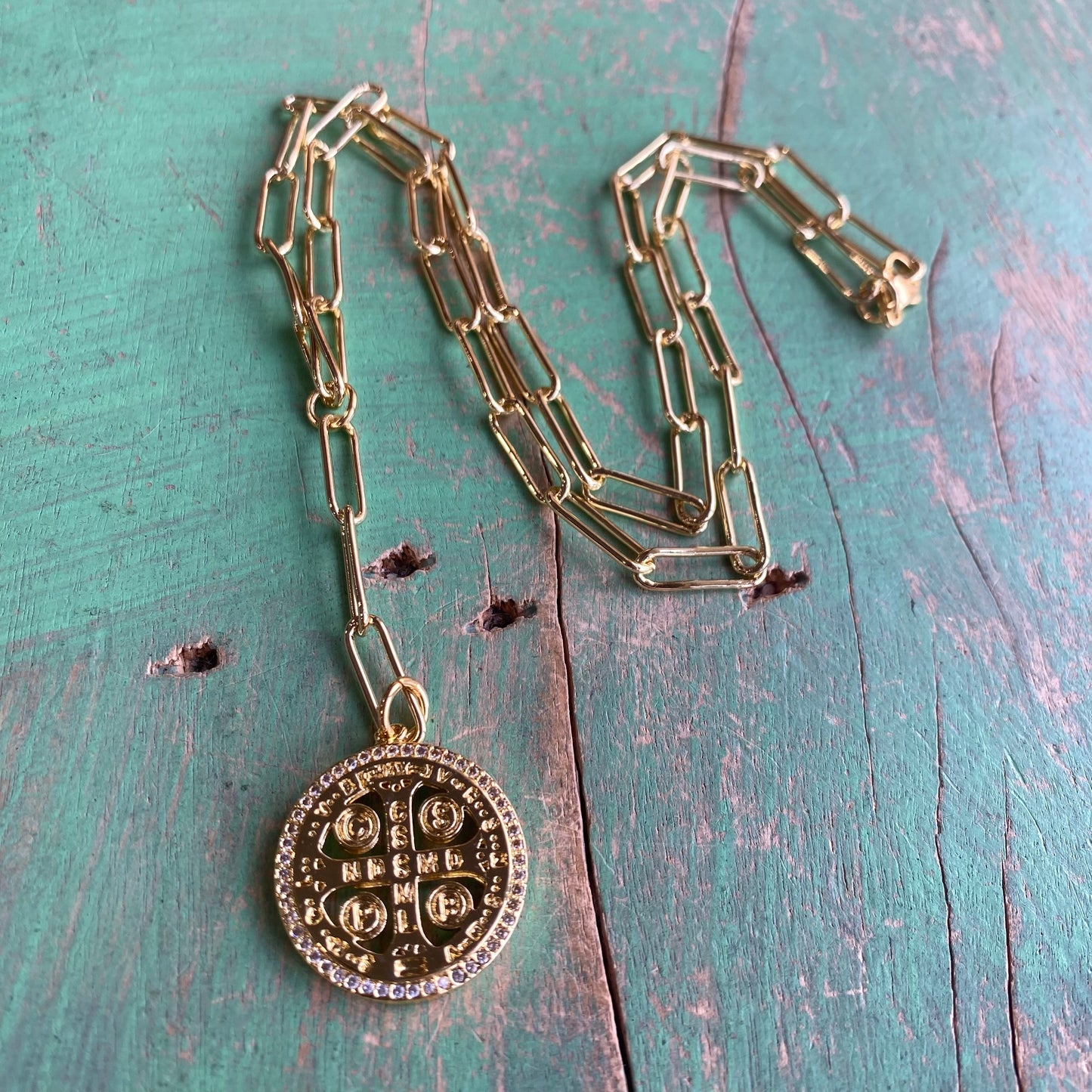 Paperclip Turquoise St Benedict Drop Necklace