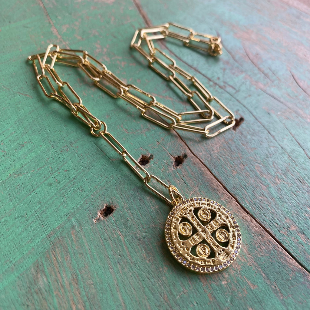 Paperclip Turquoise St Benedict Drop Necklace