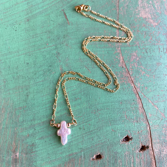 Sweet Simplicity Pearl Cross Necklace