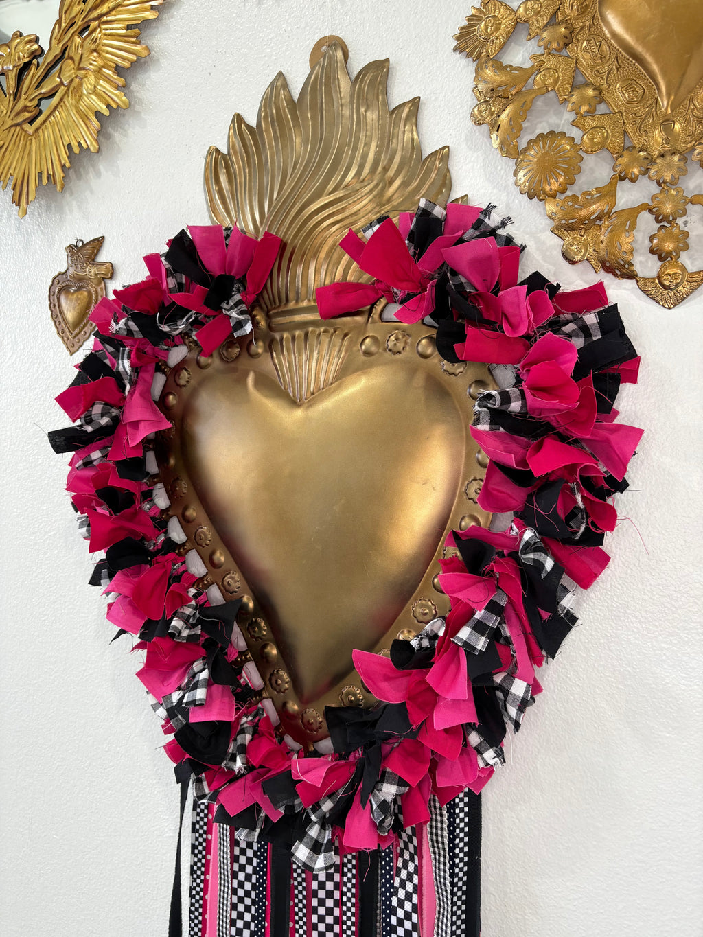 Hot Pink Checkered Sacred Heart Wreath