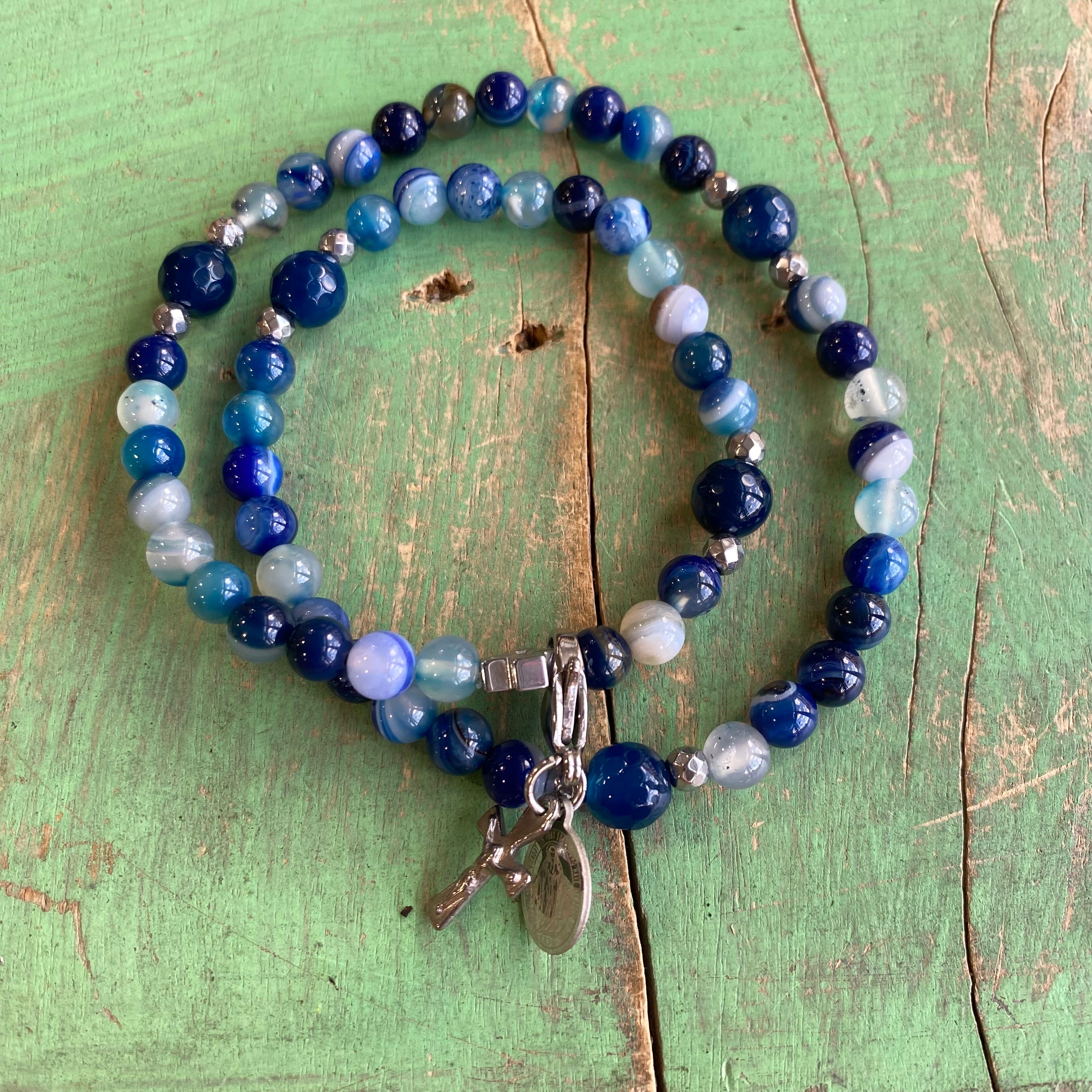 Rosary Wrap Bracelet with Silver Accents