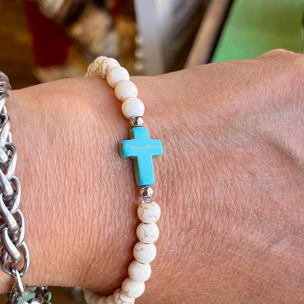 Beige Howlite with Colorful Side Cross Bracelet
