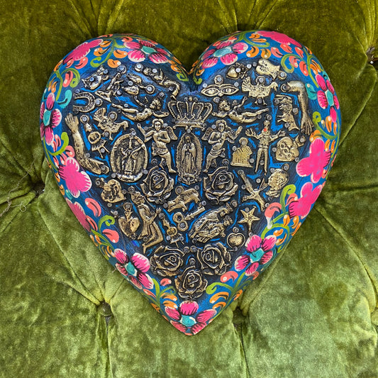 Puffy Flower Milagros Heart