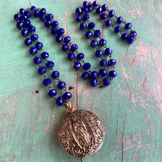 Our Lady Blue Crystal Necklace