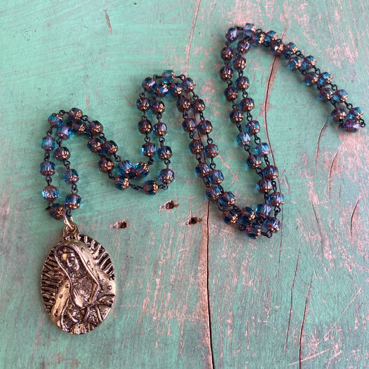 Aqua Our Lady of Guadalupe Necklace