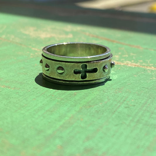 Men's Sterling Silver Spinner Rosary Ring
