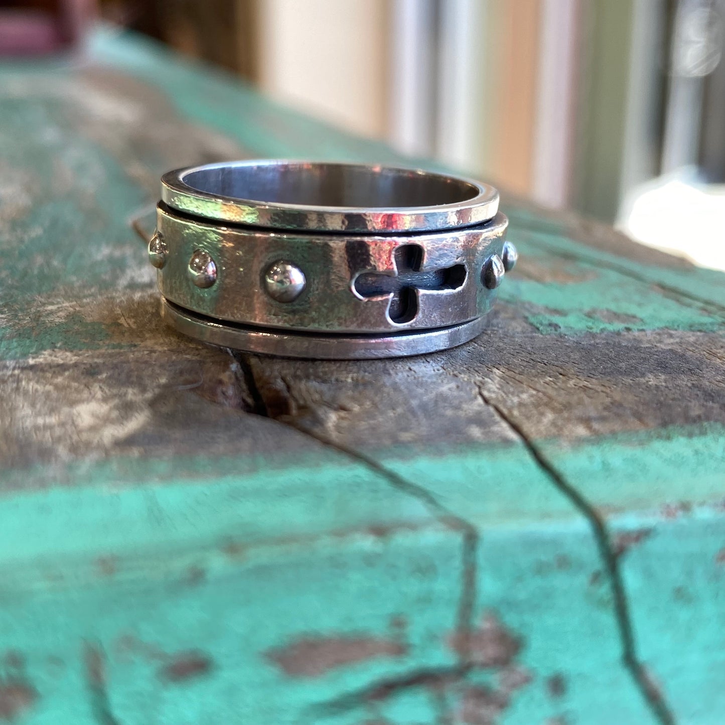 Men's Sterling Silver Spinner Rosary Ring