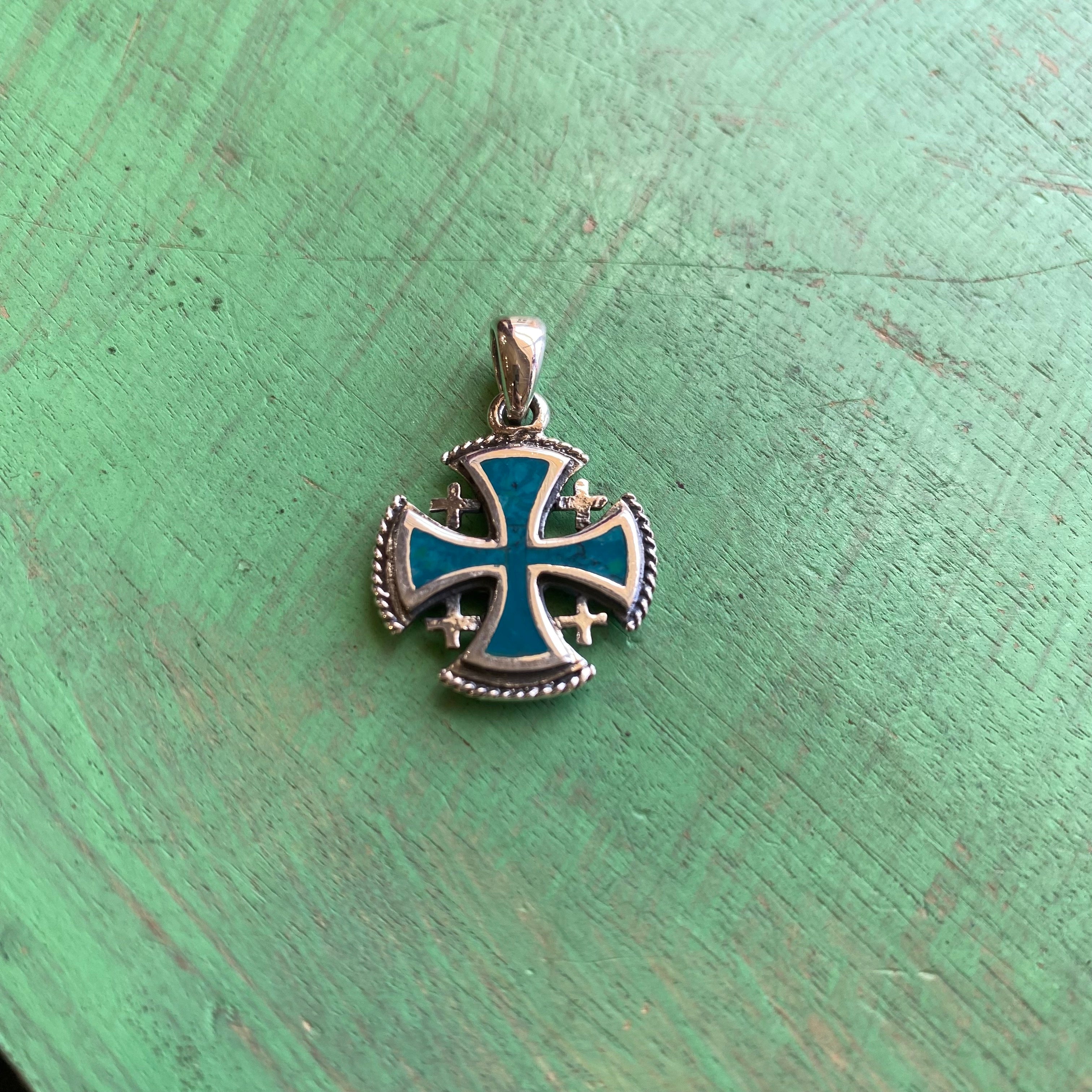 Sterling Silver Turquoise Jerusalem Cross Charm