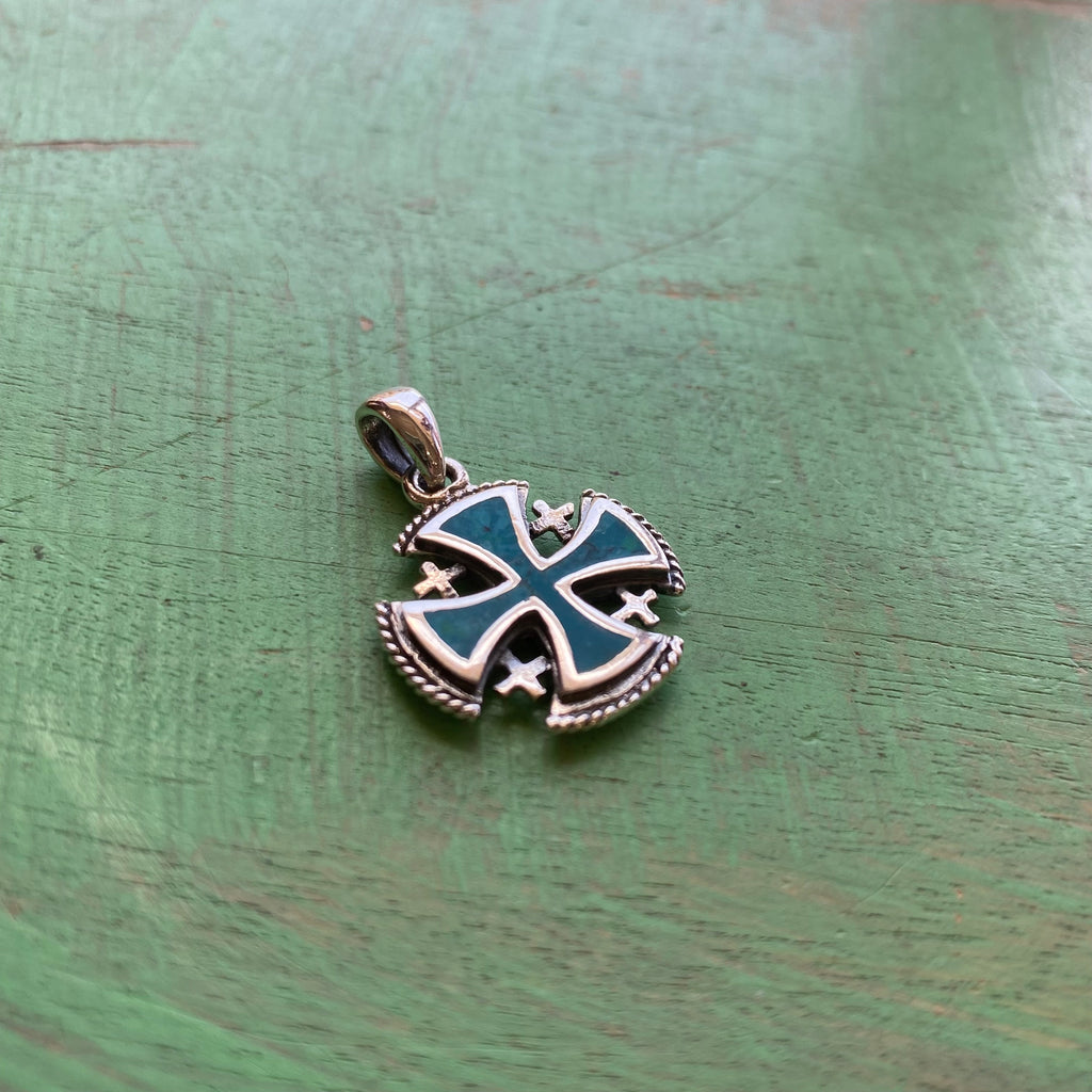 Sterling Silver Turquoise Jerusalem Cross Charm