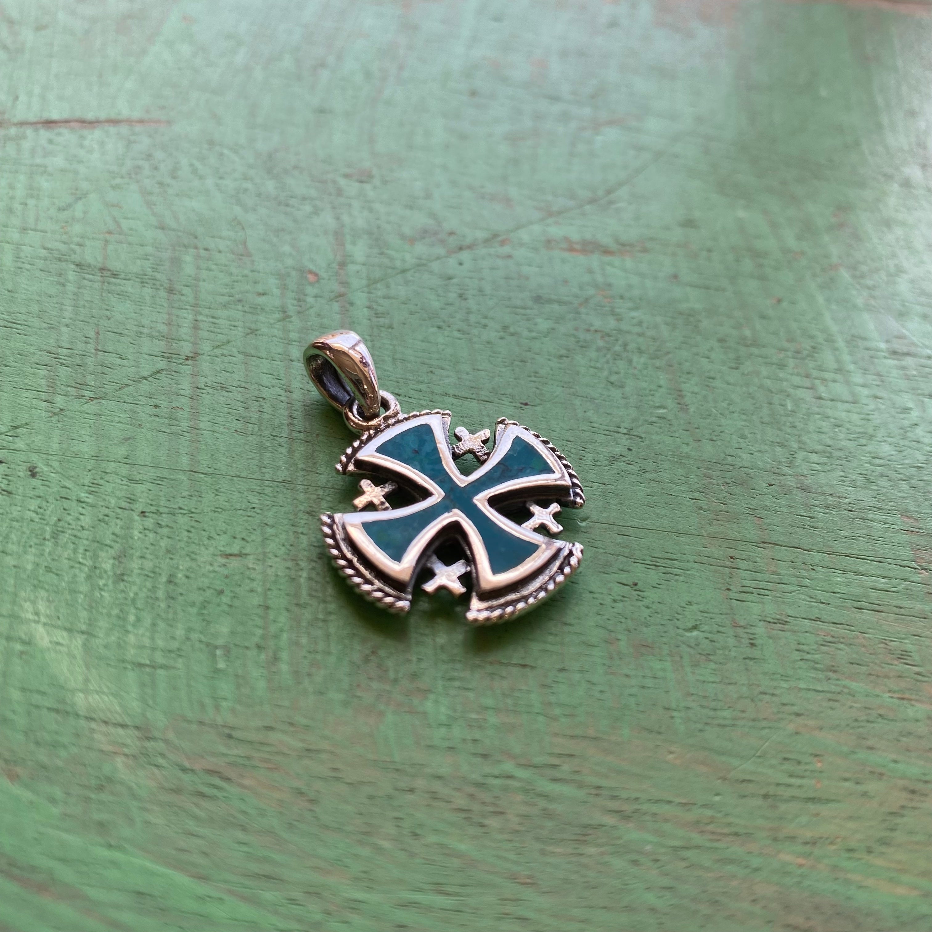 Sterling Silver Turquoise Jerusalem Cross Charm
