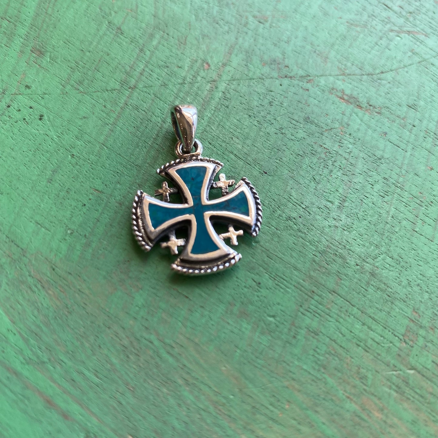 Sterling Silver Turquoise Jerusalem Cross Charm