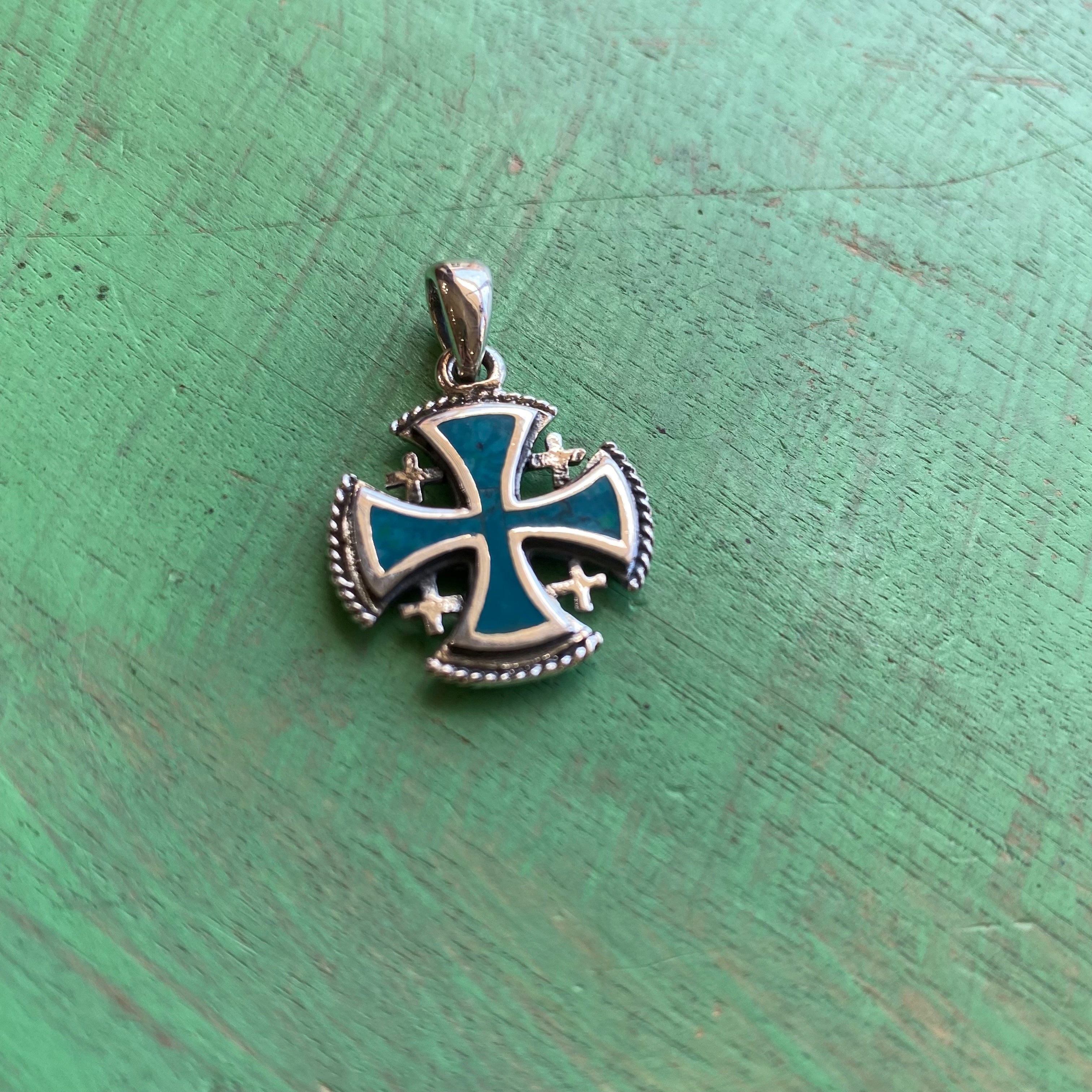 Sterling Silver Turquoise Jerusalem Cross Charm